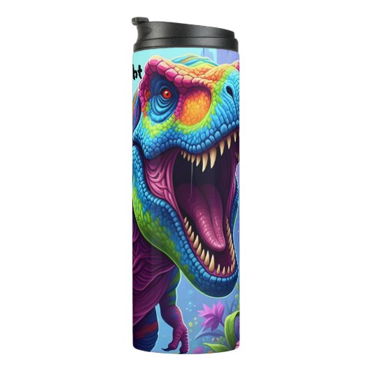 Rainbow Striped T-Rex Roaring Jungle Thermosbecher (Nach rechts gedreht)