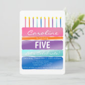 Rainbow Stripes Birthday Candle Cake Einladung (Stehend Vorderseite)