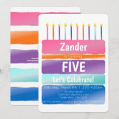 Rainbow Stripes Birthday Candle Cake Einladung (Vorne/Hinten)