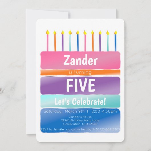 Rainbow Stripes Birthday Candle Cake Einladung (Vorderseite)
