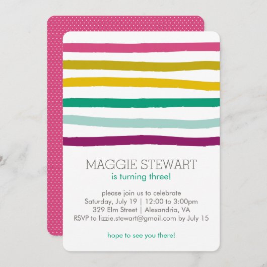 Rainbow Stripes Birthday Einladung (Vorne/Hinten)