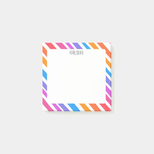 Rainbow Stripes CUSTOM Chic Monogram Personalisier Post-it Klebezettel (Vorderseite)