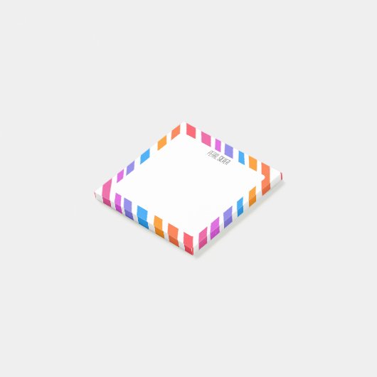 Rainbow Stripes CUSTOM Chic Monogram Personalisier Post-it Klebezettel (angewinkelt)