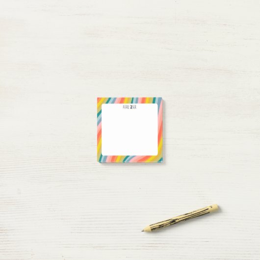 Rainbow Stripes CUSTOM Chic Monogram Personalisier Post-it Klebezettel (Auf Schreibtisch)