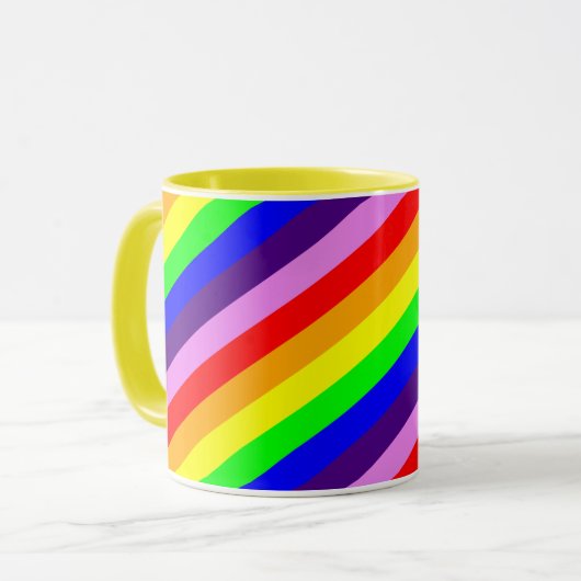 Rainbow Stripes Diagonal Classic Bright Colorful Tasse (Vorderseite Links)