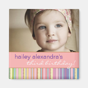 Rainbow Stripes & Dots Geburtstag Foto Magnet
