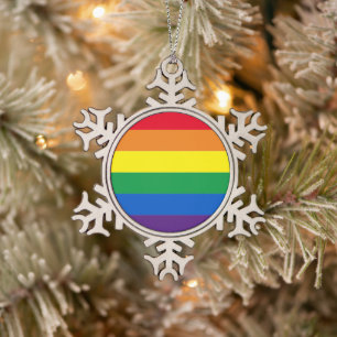 Rainbow Stripes farbig Lgbt Gay Flag Schneeflocken Zinn-Ornament