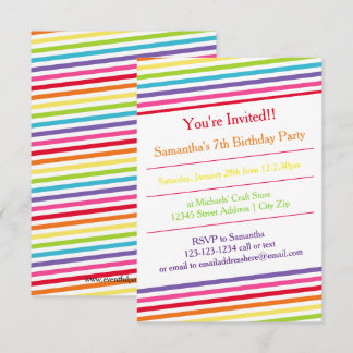 Rainbow Stripes Geburtstagsparty - 3x5 Einladung