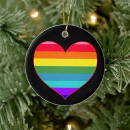Rainbow Stripes Herz Keramik Ornament