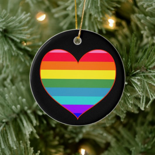 Rainbow Stripes Herz Keramik Ornament (Baum)