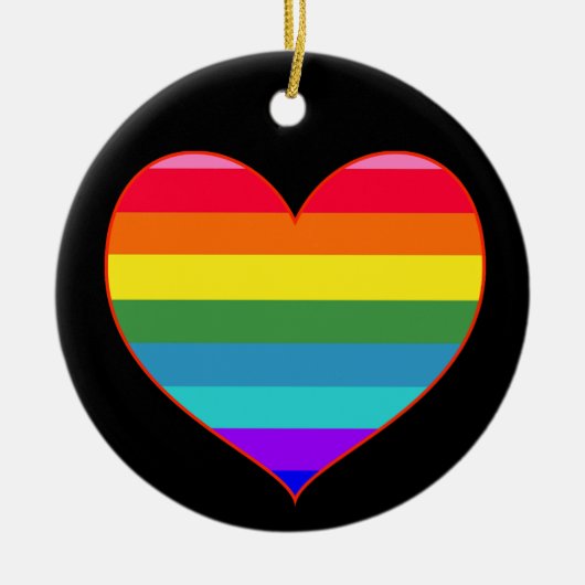 Rainbow Stripes Herz Keramik Ornament (Vorne)