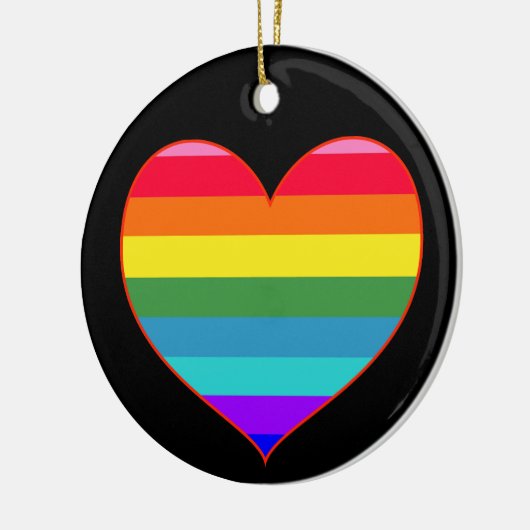 Rainbow Stripes Herz Keramik Ornament (Links)