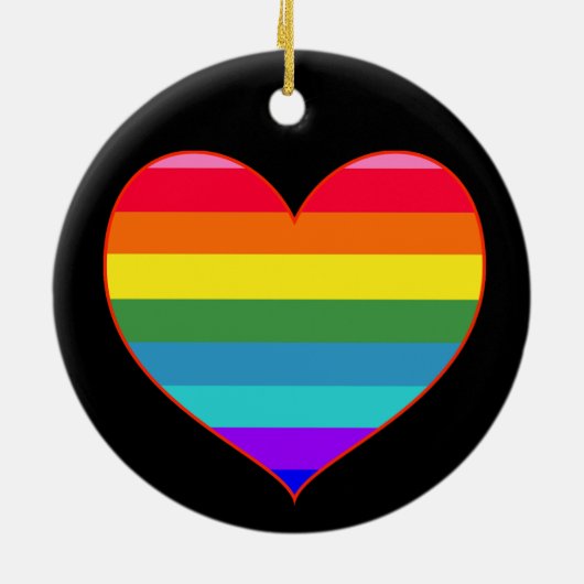 Rainbow Stripes Herz Keramik Ornament (Hinten)