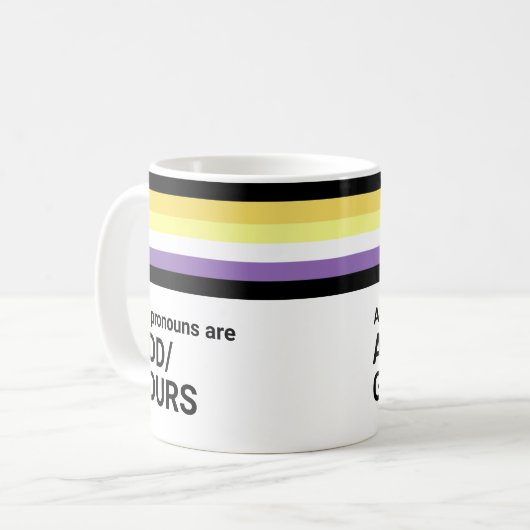 Rainbow Stripes LGBT Name Pronouns Nicht binäre Fl Kaffeetasse (Vorderseite Links)