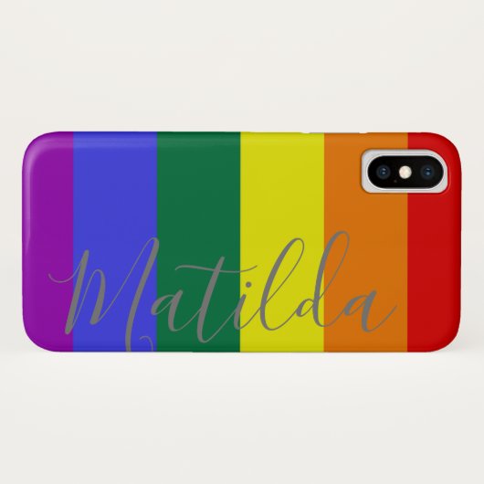Rainbow Stripes LGBT Personalisierter Name Case-Mate iPhone Hülle (Rückseite (Horizontal))