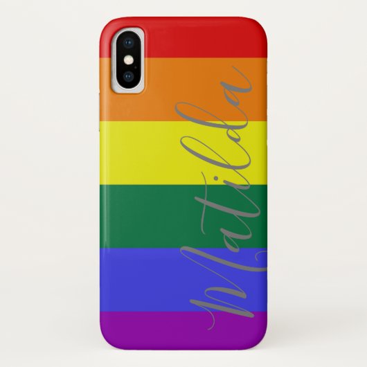 Rainbow Stripes LGBT Personalisierter Name Case-Mate iPhone Hülle (Rückseite)