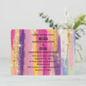 Rainbow Stripes mit Imitate Gold Glitzer Hochzeit Einladung (Stehend Vorderseite)