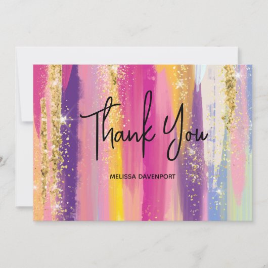Rainbow Stripes mit Imitate Gold Glitzer Vielen Da Dankeskarte (Vorderseite)