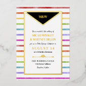Rainbow Stripes Monogramm 2 in 1 Hochzeit Folieneinladung (Vorderseite)