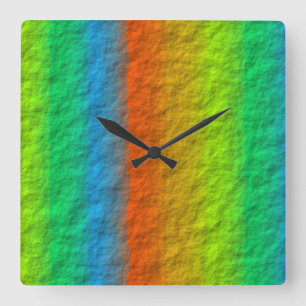 RAINBOW STRIPES TEXTURE QUADRATISCHE WANDUHR