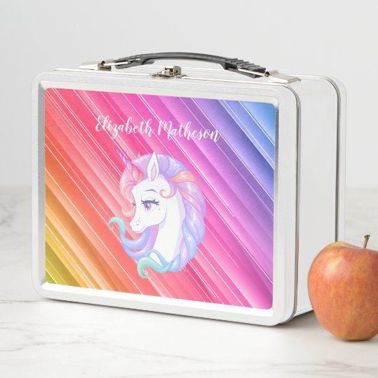 Rainbow Stripes Unicorn Pony Girly Metall Brotdose (Beispiel)
