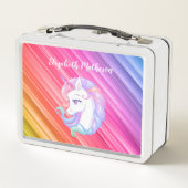 Rainbow Stripes Unicorn Pony Girly Metall Brotdose (Rückseite)
