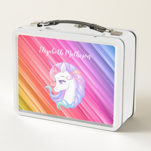 Rainbow Stripes Unicorn Pony Girly Metall Brotdose (Rückseite)