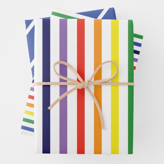 Rainbow Strips und Blue Diagonals Wrapping Paper Geschenkpapier Set (Beispiel)