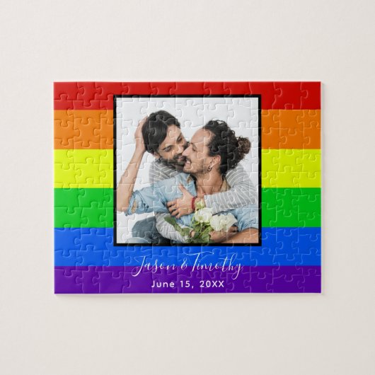 Rainbow Stripte LGBTQ Paare Foto Jubiläum Puzzle (Horizontal)