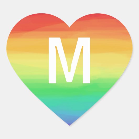 Rainbow Strokes Monogram Herz-Aufkleber (Vorderseite)