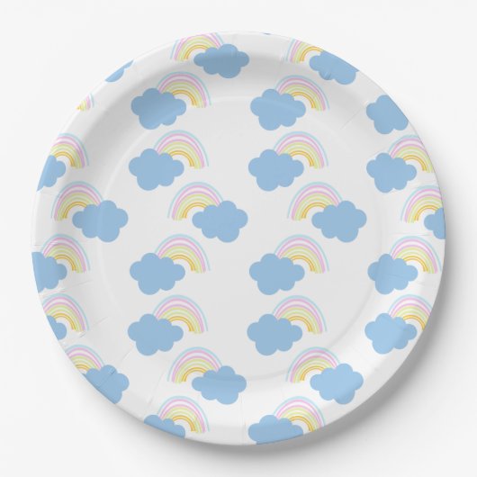 Rainbow Summer Clouds Pastel Scribble Doodle Pappteller (Vorderseite)