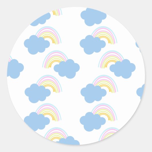 Rainbow Summer Clouds Pastel Scribble Doodle Runder Aufkleber (Vorderseite)