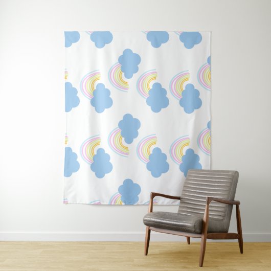 Rainbow Summer Clouds Pastel Scribble Doodle Wandteppich (Beispiel)