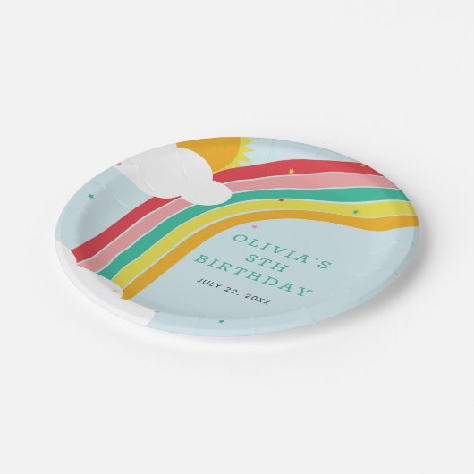 Rainbow, Sun and Clouds Kindergeburt Pappteller (Schrägansicht)