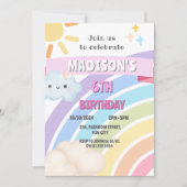 Rainbow Sun Cloud Kids Girl Niedlich Kawaii Geburt Einladung (Vorderseite)