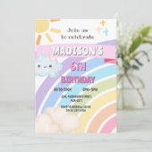 Rainbow Sun Cloud Kids Girl Niedlich Kawaii Geburt Einladung (Stehend Vorderseite)