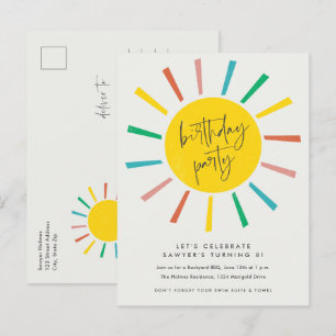 Rainbow Sun Script Kindergeburtstag Party Einladungspostkarte