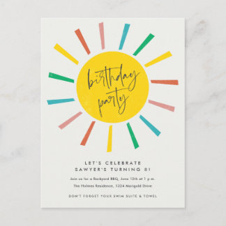 Rainbow Sun Script Kindergeburtstag Party Einladungspostkarte