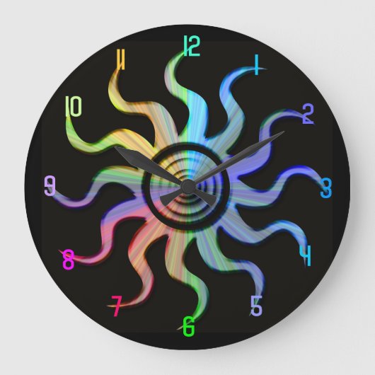 Rainbow Sun Wavy Rays Design Clock Große Wanduhr (Vorderseite)