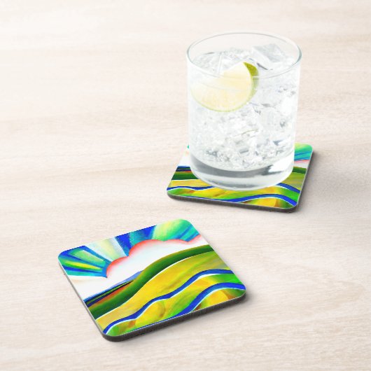 Rainbow Sunburst Landschaft Getränkeuntersetzer (Rechte Seite)