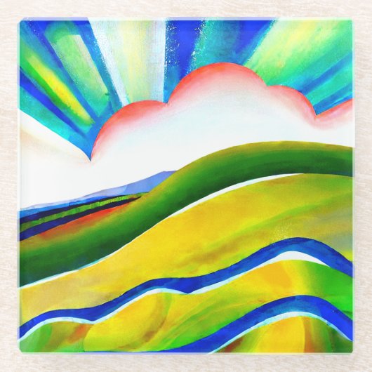 Rainbow Sunburst Landschaft Glasuntersetzer (Vorderseite)
