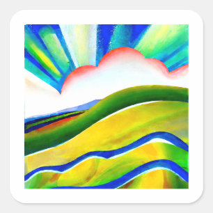 Rainbow Sunburst Landschaft Quadratischer Aufkleber