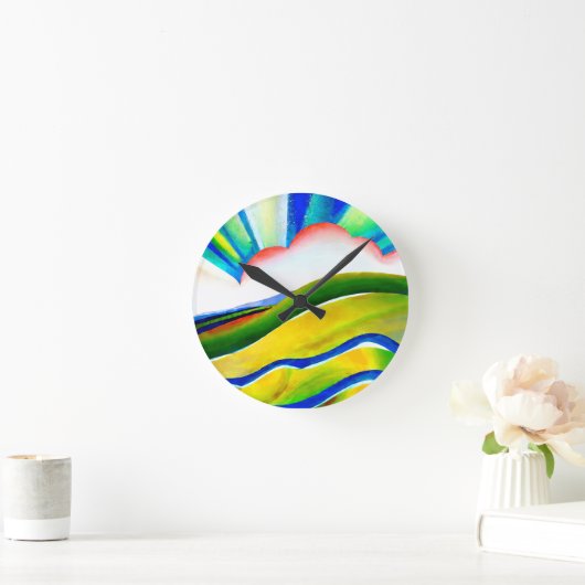 Rainbow Sunburst Landschaft Runde Wanduhr (Zuhause)