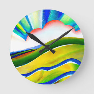 Rainbow Sunburst Landschaft Runde Wanduhr