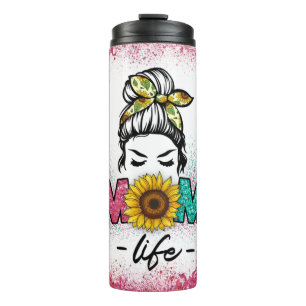 Rainbow Sunflower Leopard Mama Thermosbecher