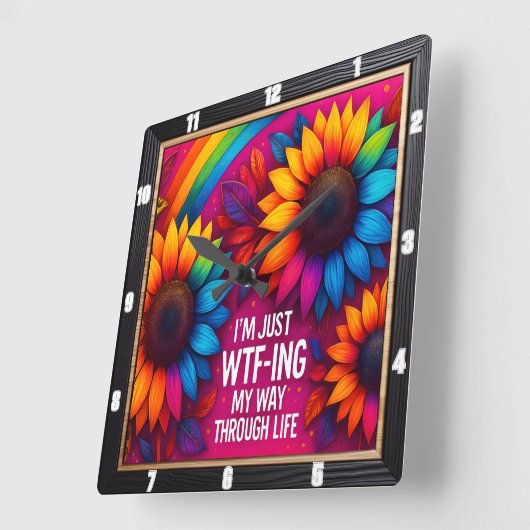Rainbow Sunflower Quadratische Wanduhr (Winkel)