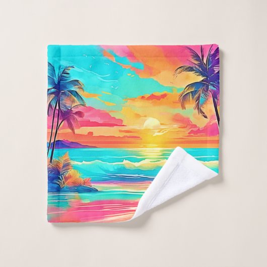 Rainbow Sunset Beach Badhandtuch Set (Waschlappen)