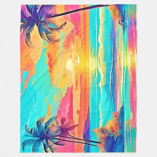 Rainbow Sunset Beach Fleecedecke (Vorderseite)