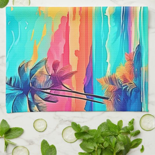 Rainbow Sunset Beach Geschirrtuch (Gefaltet)