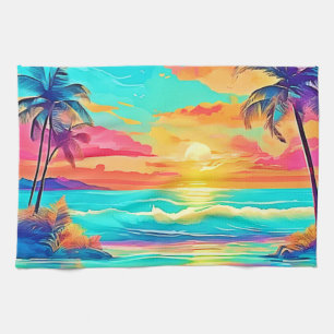 Rainbow Sunset Beach Geschirrtuch